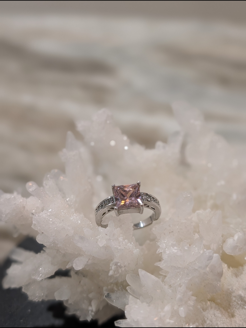 Silver Pink Princess-Cut Ring